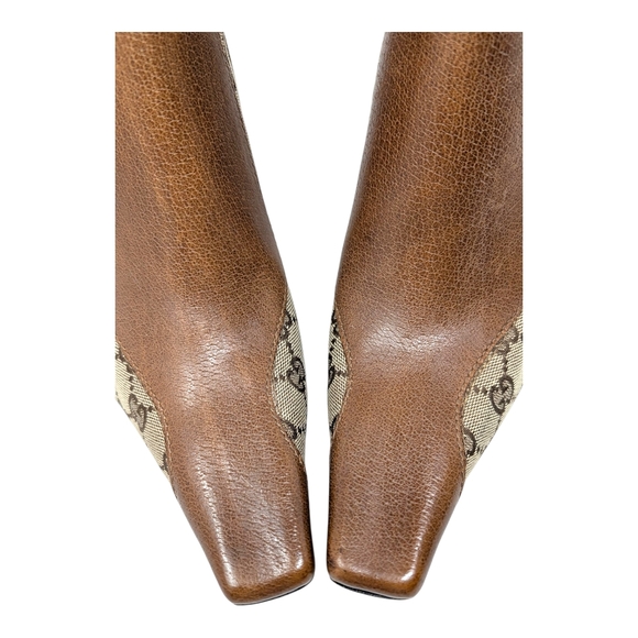 Vintage Gucci Tom Ford GG Monogram Square Toe Kitten Heel Ankle Boots Brown 9 - Picture 6 of 14